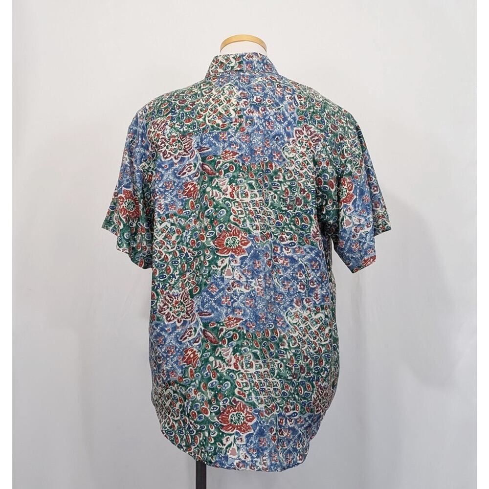 Vintage 90s Blouse Silk Blue Red Floral Short Sleeve Shirt Top Women's Size S - Picture 4 of 6